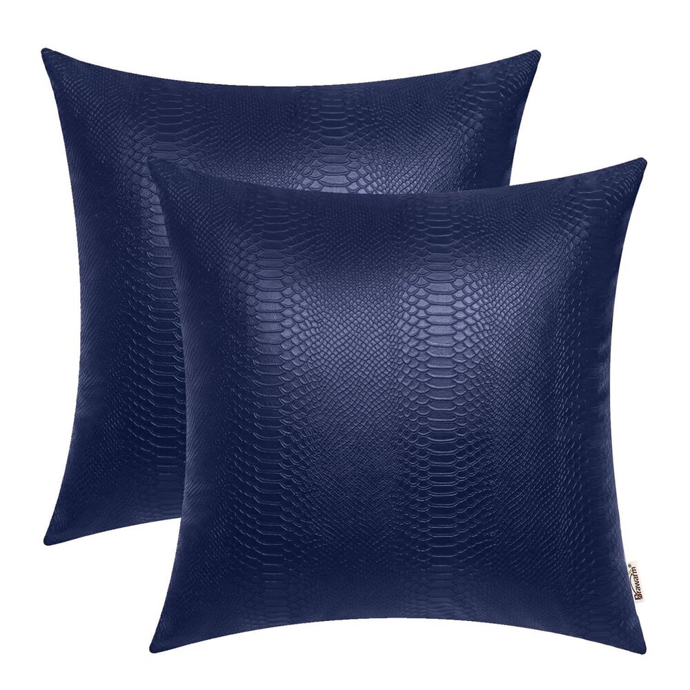 4590 Navy Blue Leather Throw Pillows 16 X 16 Inches, Snake Leather Pillow